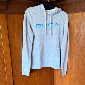 RVCA Heather Gray Hoodie with Sky Blue Print